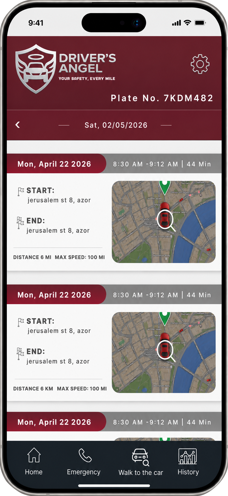 Driver's Angel trip map screen